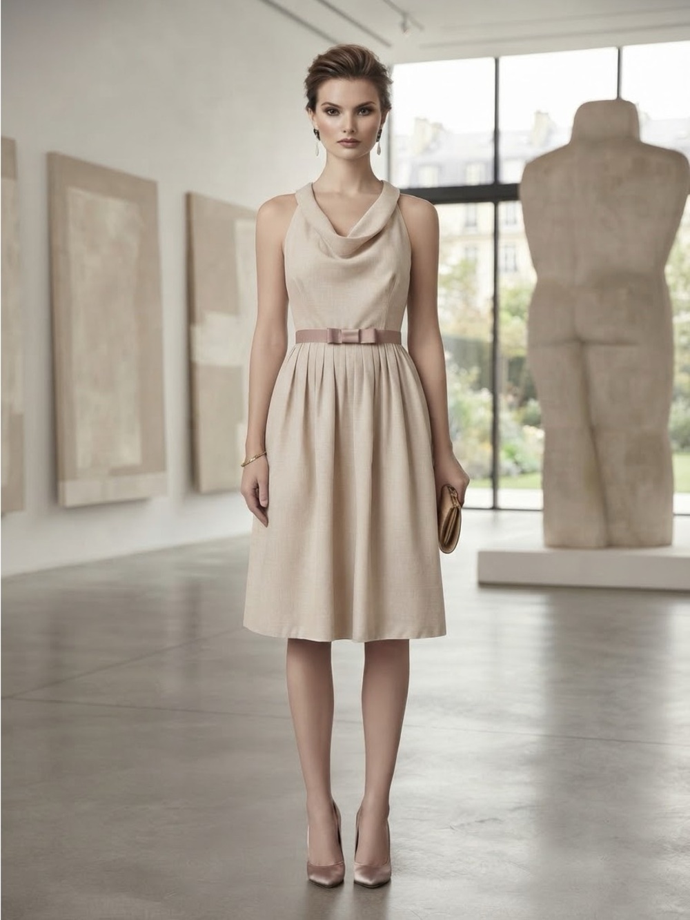 Anthropologie Moulinette Soeurs Cream Silk Pleated  Dress Coquette Feminine 10